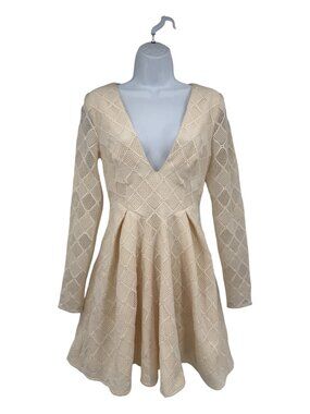 StylesTalker Empire Ivory Geometric Lace Long Sleeve Fit & Flare Dress NWT S